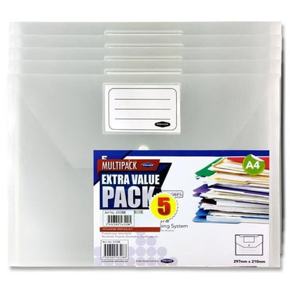Concept Pack of 5 A4 Clear Button Wallets - ABC School Supplies