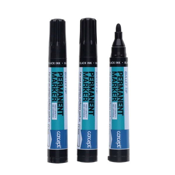 Concept Permanent Markers Bullet Tip - Black Pack of 3 - ABC School Supplies
