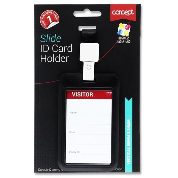 Concept Slide Id Card Holder Buckle Landyard Vertical - Black - ABC School Supplies