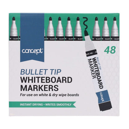 Concept Teacher Whiteboard Markers (Black) Bullet Tip Box of 48 - ABC School Supplies