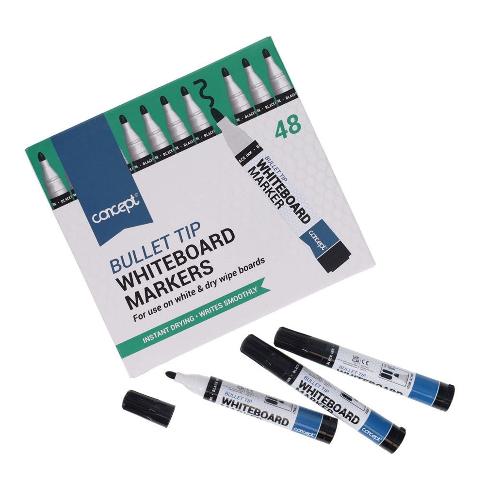Concept Teacher Whiteboard Markers (Black) Bullet Tip Box of 48 - ABC School Supplies