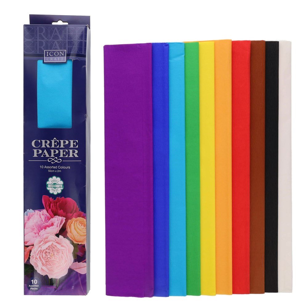 Crepe Paper Assorted Pack Of 10 50cm X 2M - ABC School Supplies