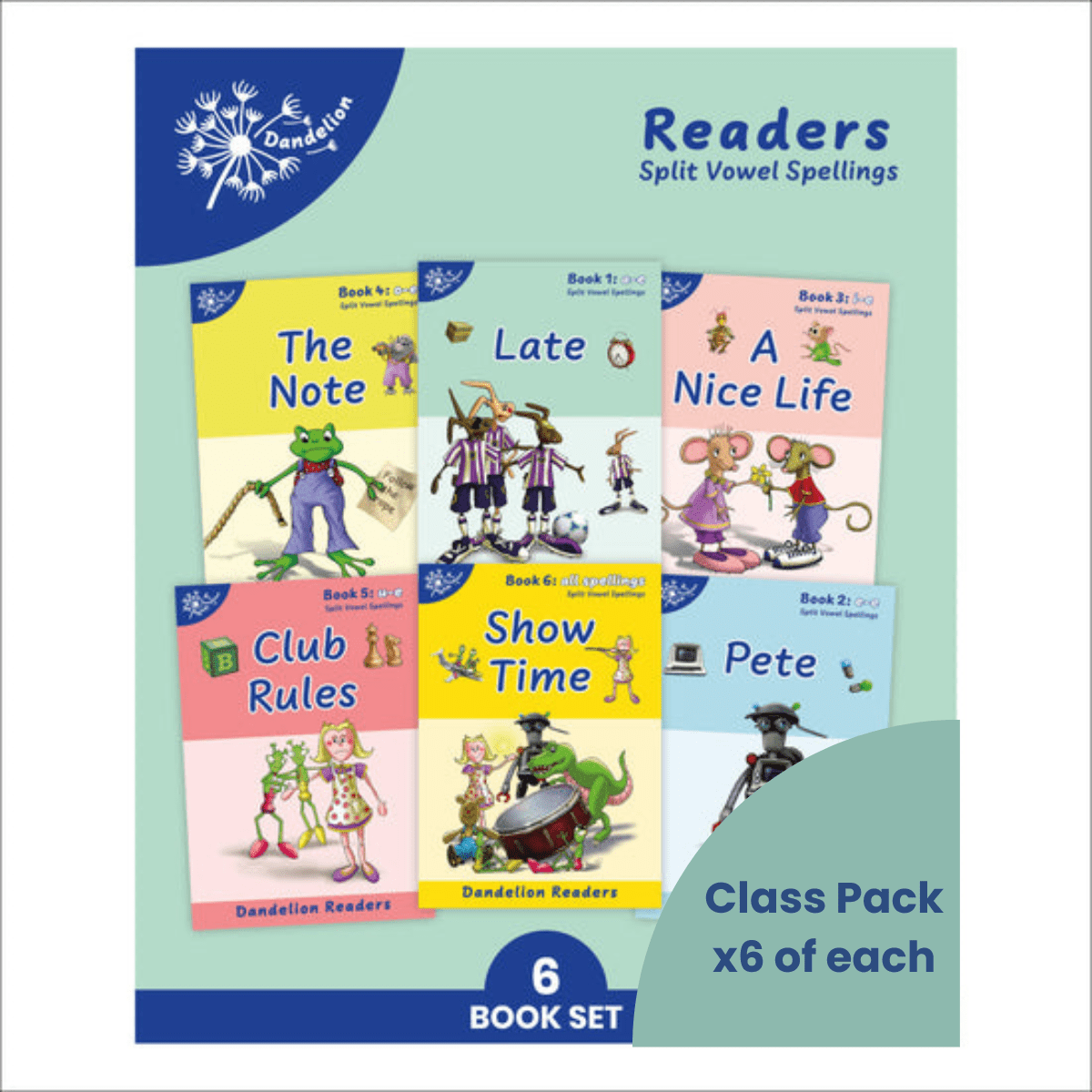 Dandelion Readers Pack 9, Split Vowel Spelling (6 Titles) - 6 Pack - ABC School Supplies