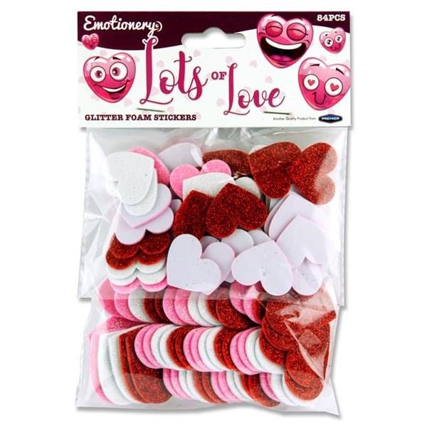 Emotionery Glitter Foam Stickers - Lots Of Love Hearts Pack Of 84 - ABC School Supplies