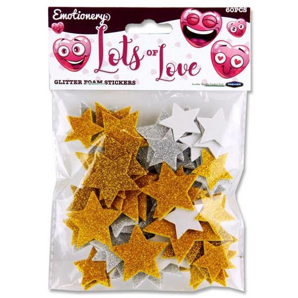 Emotionery Glitter Foam Stickers - Lots Of Love Stars Pack Of 60 - ABC School Supplies