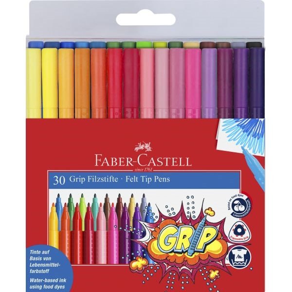 Faber Castell Grip Fiber Tip Markers - Asstd Colours Set Of 30 - ABC School Supplies