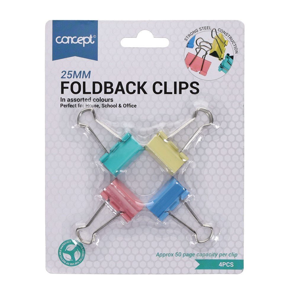Foldback Clips 25mm Pack of 4 - ABC School Supplies