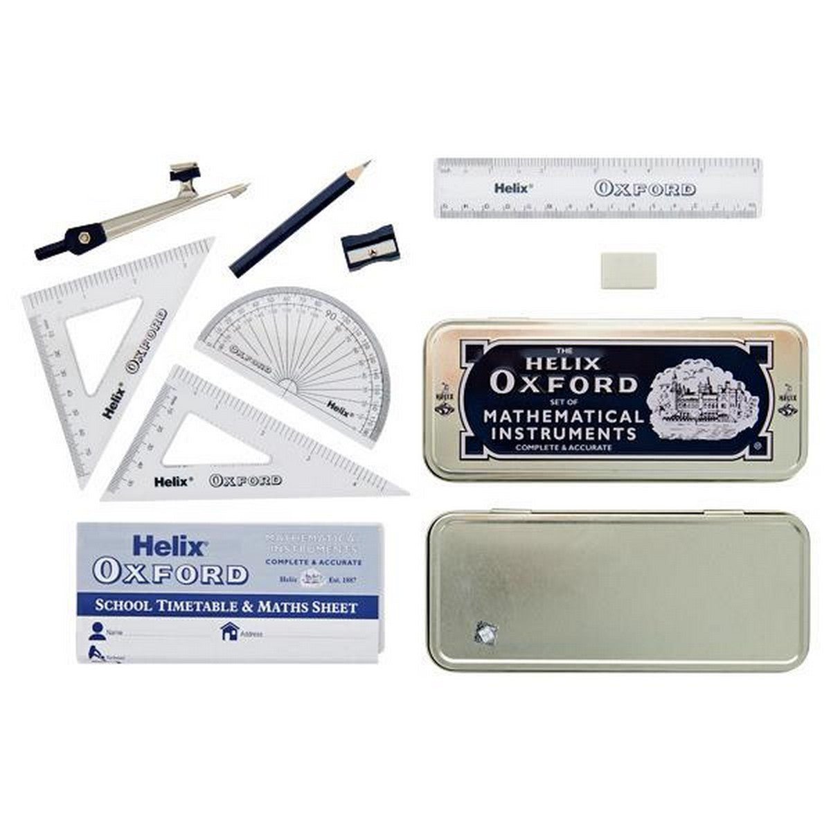 Helix Oxford Maths Set With Storage Tin - ABC School Supplies