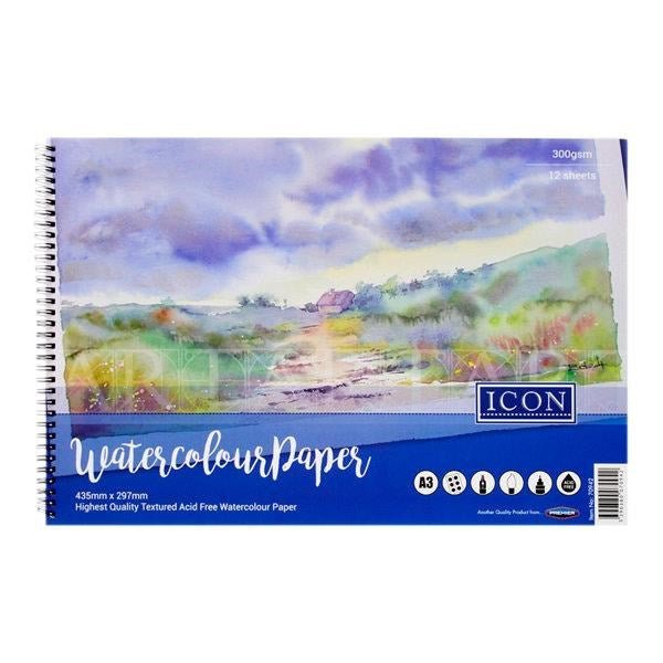 Icon A3 300Gsm Wiro Watercolour Pad 12 Sheets - ABC School Supplies