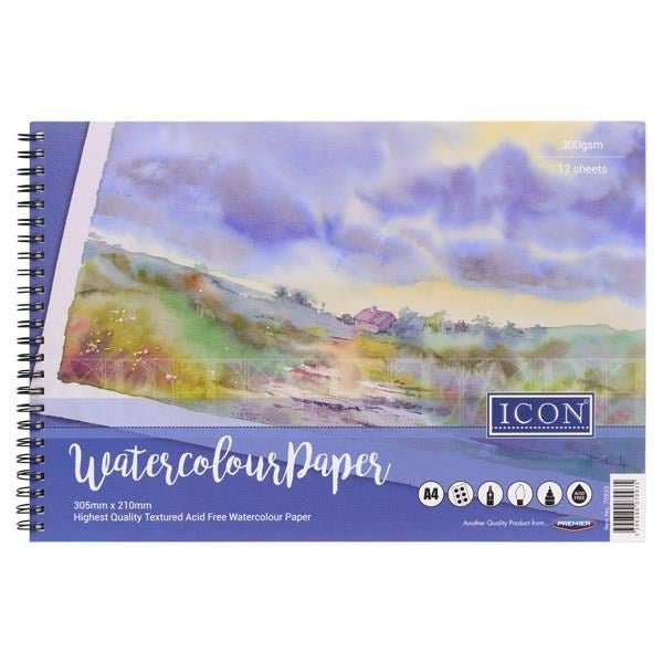 Icon A4 300Gsm Wiro Watercolour Pad 12 Sheets - ABC School Supplies