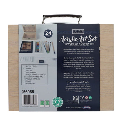Icon Acrylic Art Set in Wooden Box 24pcs - ABC School Supplies