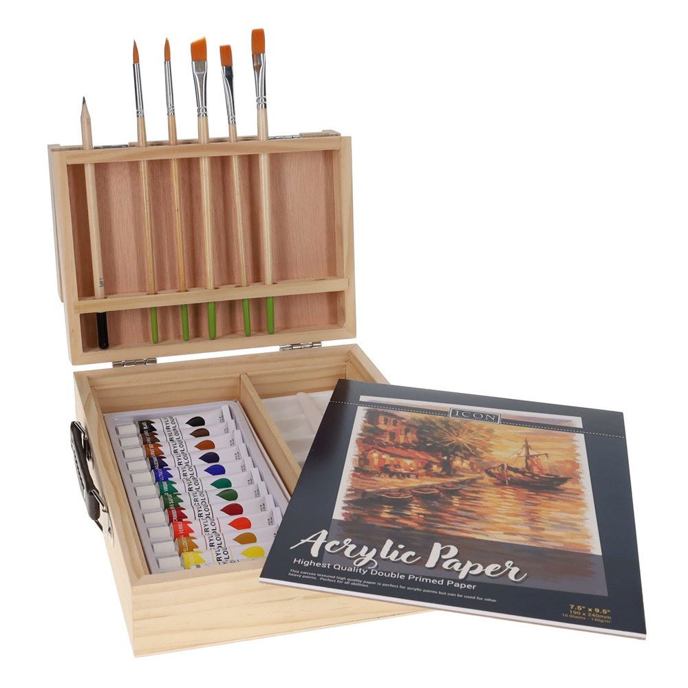 Icon Acrylic Art Set in Wooden Box 24pcs - ABC School Supplies