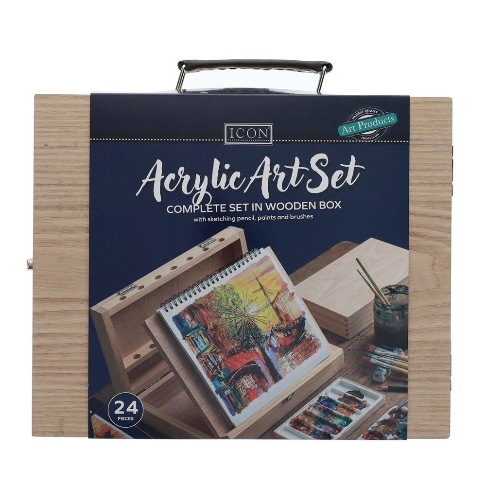 Icon Acrylic Art Set in Wooden Box 24pcs - ABC School Supplies