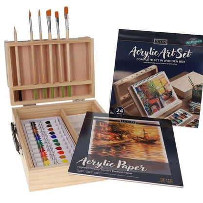 Icon Acrylic Art Set in Wooden Box 24pcs - ABC School Supplies