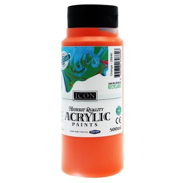 Icon Acrylic Paint 500Ml - Orange - ABC School Supplies