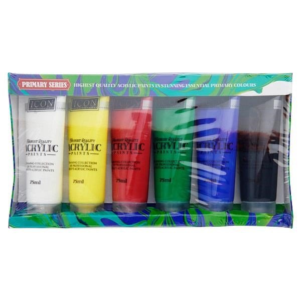 Icon Acrylic Paints Set 6X75Ml - Bright Colours - ABC School Supplies