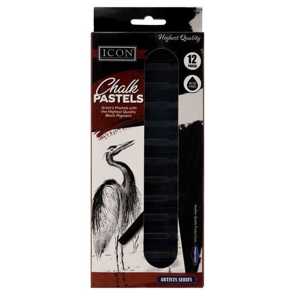 Icon Box 12 Chalk Pastels - Black - ABC School Supplies