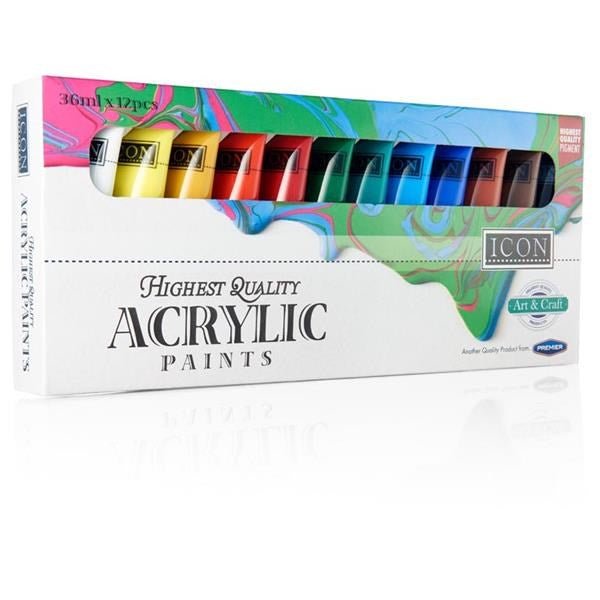 Icon Box 12X36Ml Acrylic Paints - ABC School Supplies