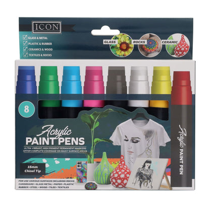 Icon Chisel Tip Acrylic Paint Pens 15mm Pack of 8 - ABC School Supplies