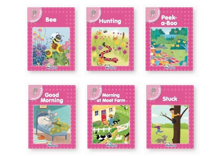 Jolly Phonics Decodable Readers Pink Level (Inky Mouse and Friends) Level 1 (Precursive letters) - ABC School Supplies