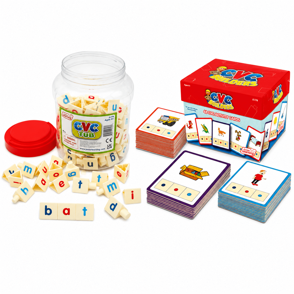 Junior Learning CVC Activity Cards & Tri-Blocks Kit - ABC School Supplies