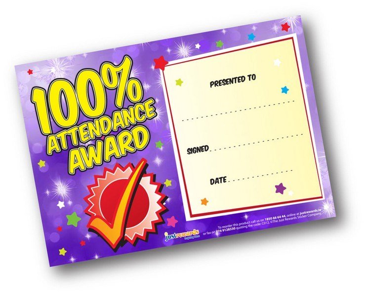 **Just Rewards Certificates 100% Attendance Award - ABC School Supplies
