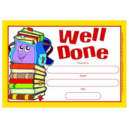 **Just Rewards Certificates Well Done - ABC School Supplies
