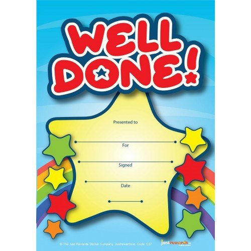 **Just Rewards Certificates Well Done - ABC School Supplies