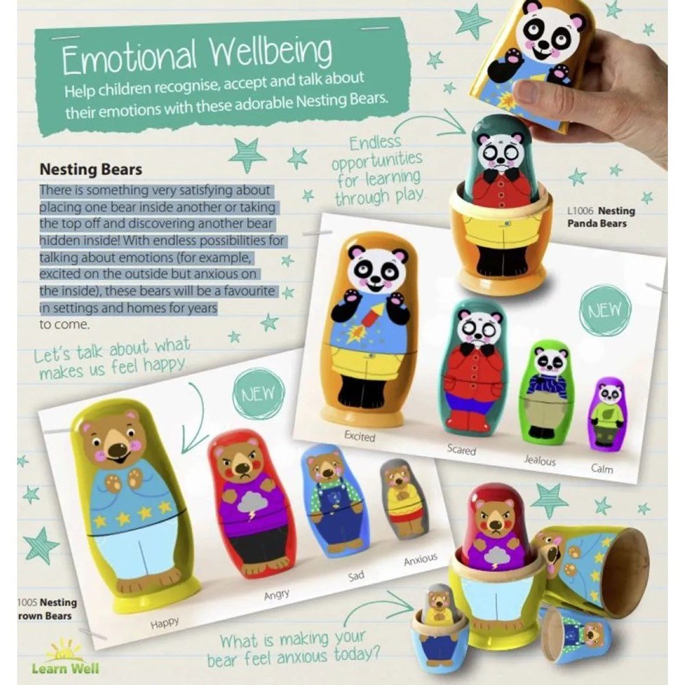 **Learn Well Nesting Emotion Panda Bears Set Of 4 - ABC School Supplies