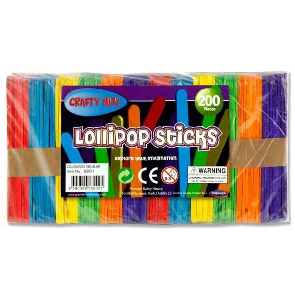 Lollipop Sticks Coloured Pack Of 200 - ABC School Supplies