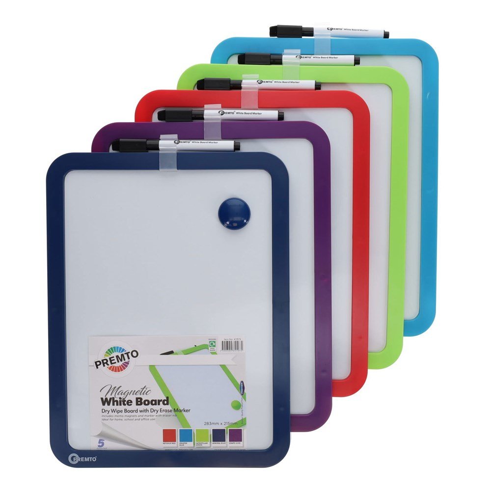 Magnetic Dry Wipe Whiteboard With Dry Wipe Marker Pack of 5 - ABC School Supplies