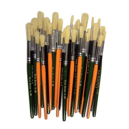 Major Brushes Short Round Paint Brushes – Plain Handle – Assorted – Pack Of 30 - ABC School Supplies
