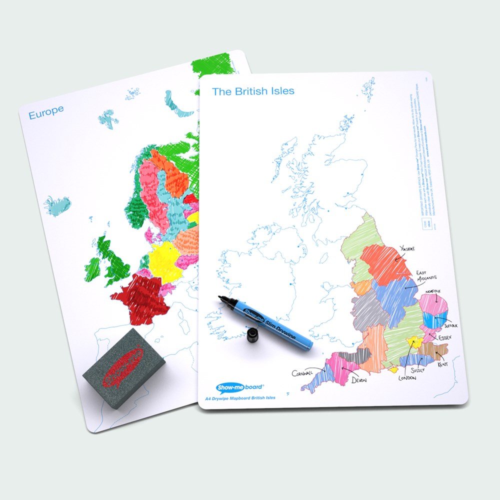 **Map Drywipe Board Pack, Pens & Erasers - Uk / Europe, A3 - 5 Sets - ABC School Supplies