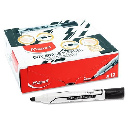 Maped Jumbo Bullet Tip Dry Erase Marker Pack Of 12 Black - ABC School Supplies