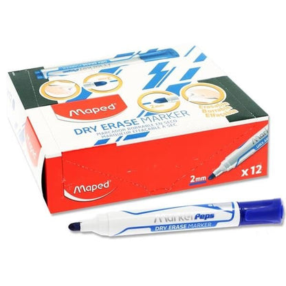 Maped Jumbo Bullet Tip Dry Erase Marker Pack Of 12 - Blue - ABC School Supplies