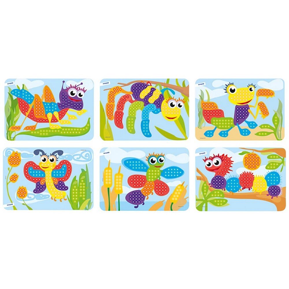 Miniland Pegs 10 Mm: 6 Patterns Pack (Bugs) Bright Colors - ABC School Supplies