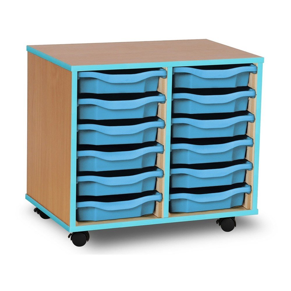 Monarch 12 Tray Single Tray Storage Unit with Cyan Coloured Edges - ABC School Supplies