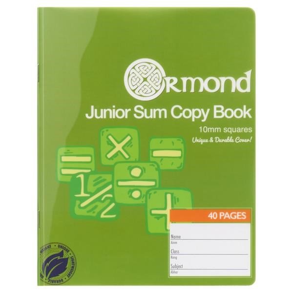 Ormond 40Pg 10mm Sq Durable Cover Junior Sum Copy - Pack Of 20 - ABC School Supplies
