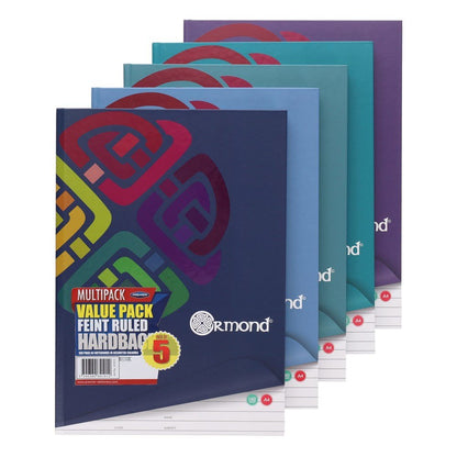 Ormond A4 160 Page Hardcover Notebook Pack of 5 - ABC School Supplies