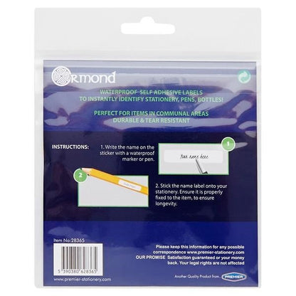 Ormond Waterproof Self Adhesive Stationery Labels 45X12mm Pack Of 36 - ABC School Supplies