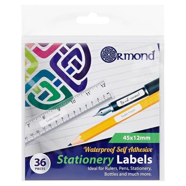 Ormond Waterproof Self Adhesive Stationery Labels 45X12mm Pack Of 36 - ABC School Supplies