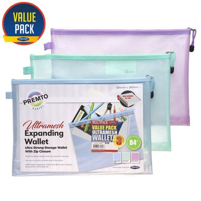 Pastel B4+ Ultramesh Expanding Wallet Pack Of 3 - ABC School Supplies