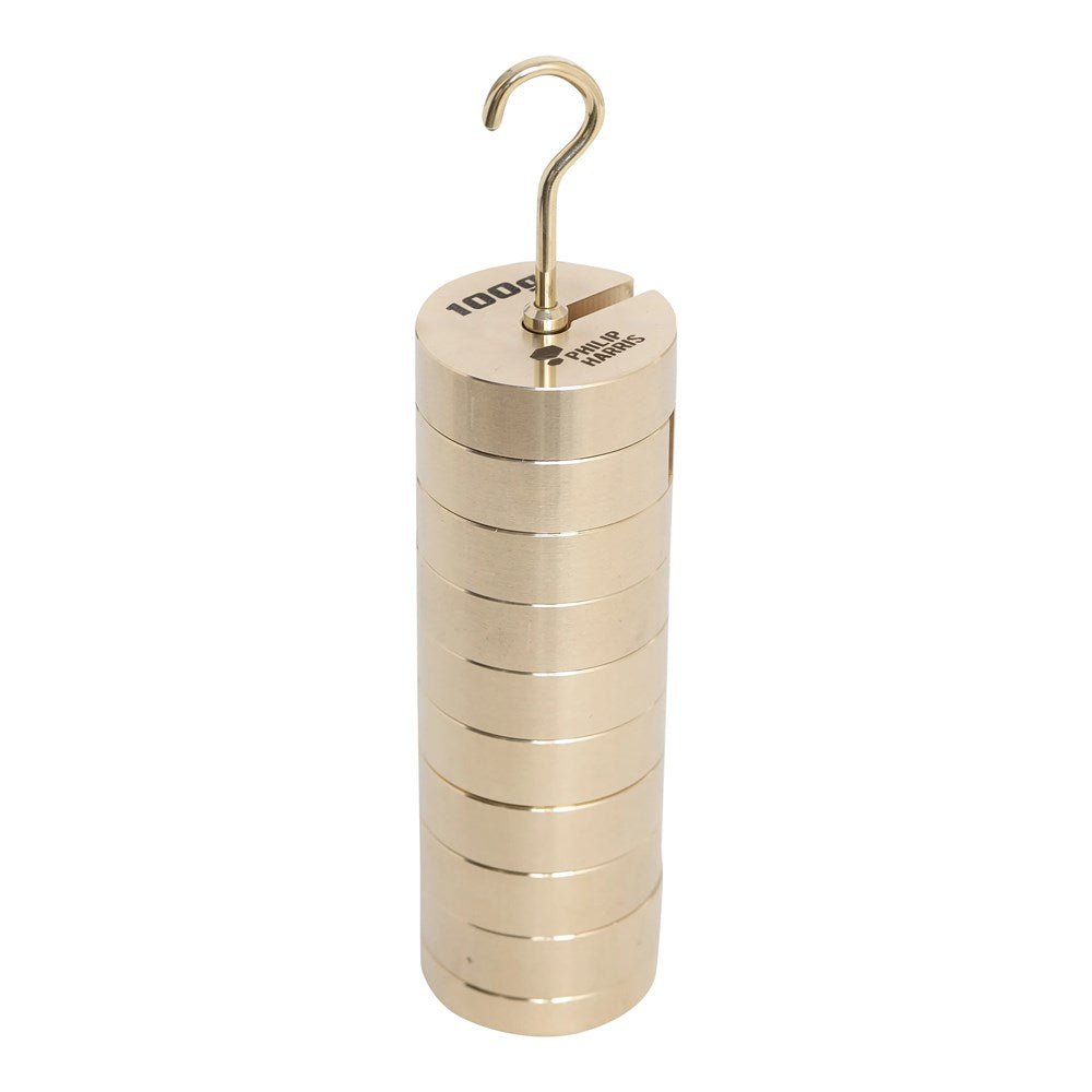 Philip Harris Hanging Slotted Masses, Brass (100g) - 9 x 10g Masses and Hanger - ABC School Supplies