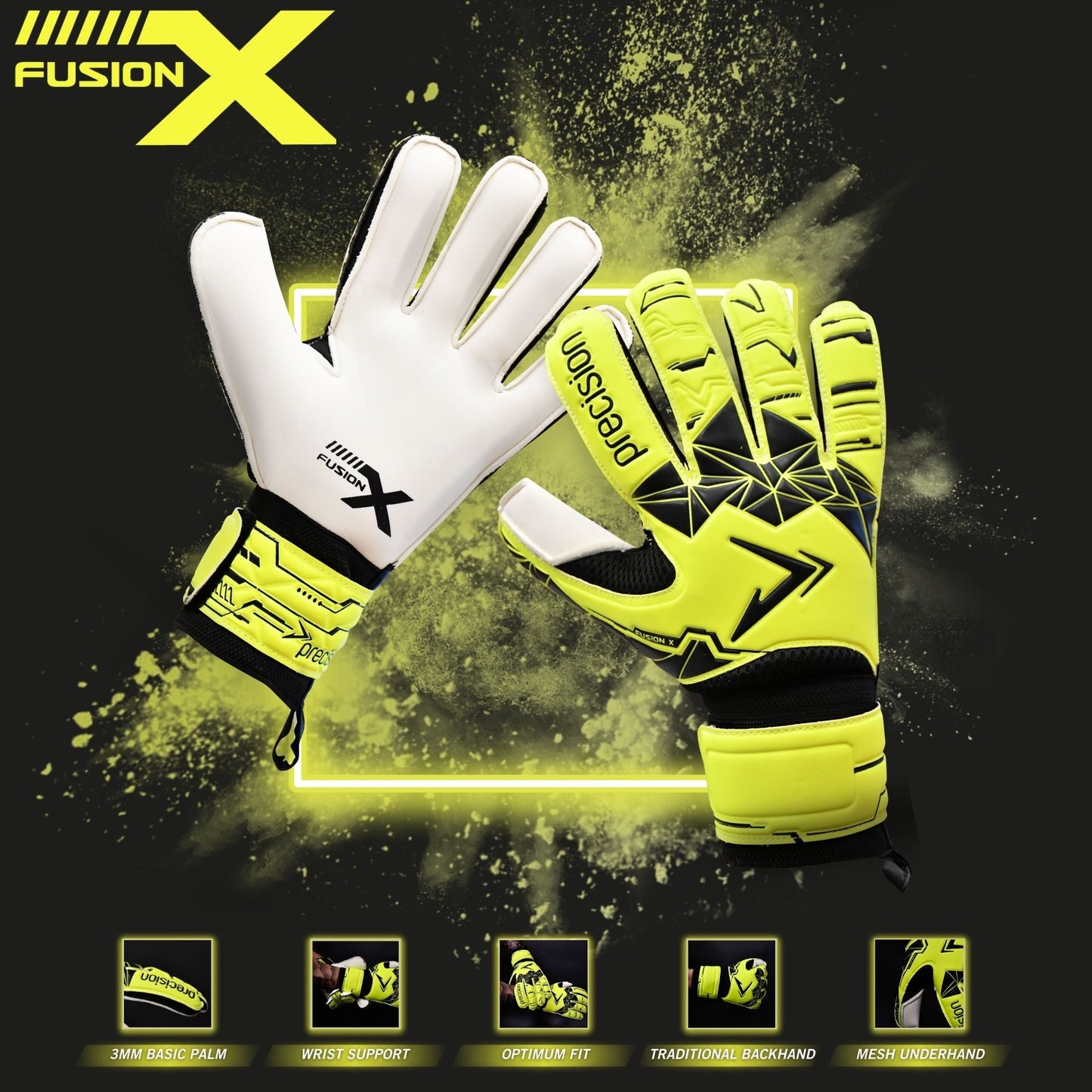Precision Junior Fusion X Flat Cut Essential Goalkeeper Gloves - ABC School Supplies