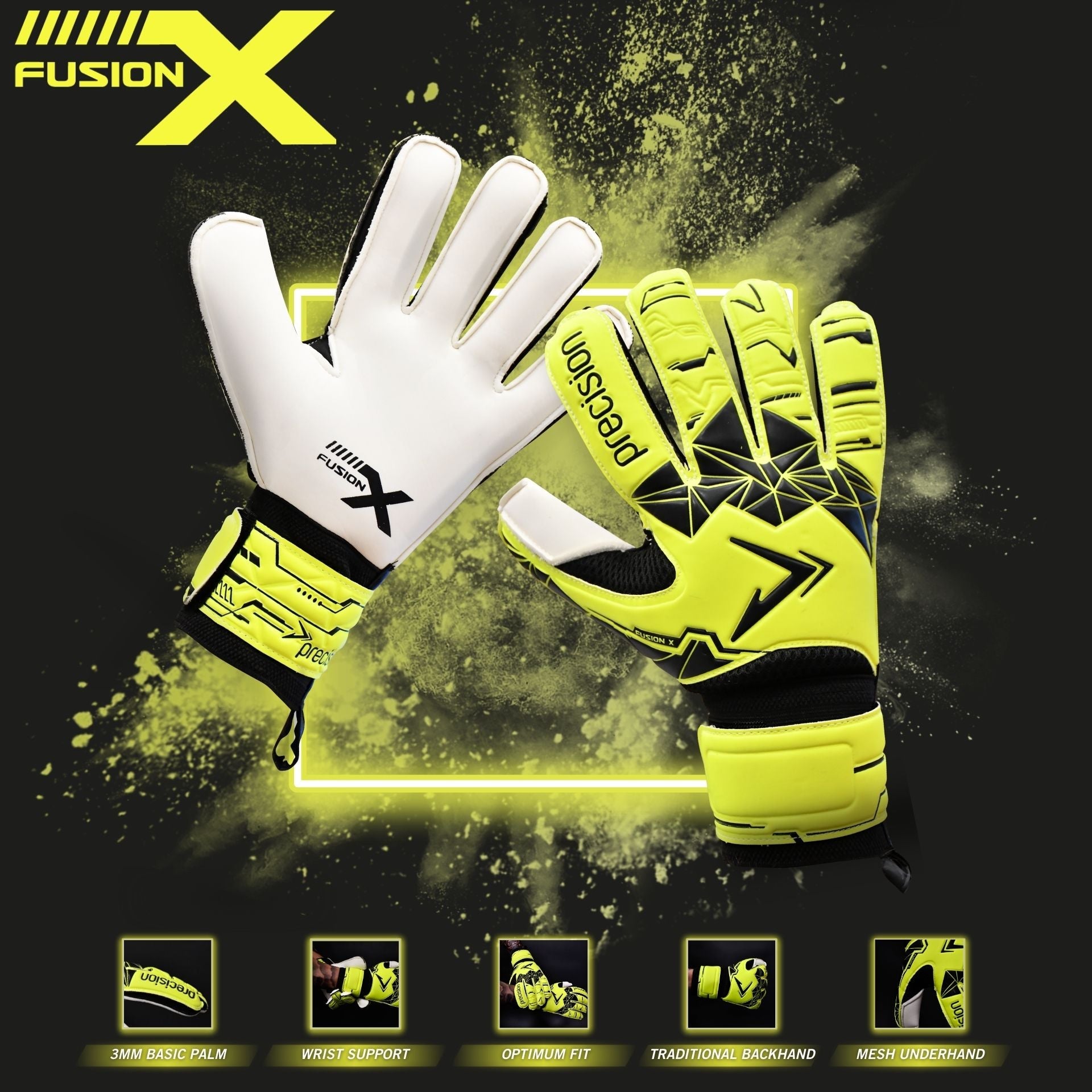 Precision Junior Fusion X Flat Cut Essential Goalkeeper Gloves - ABC School Supplies