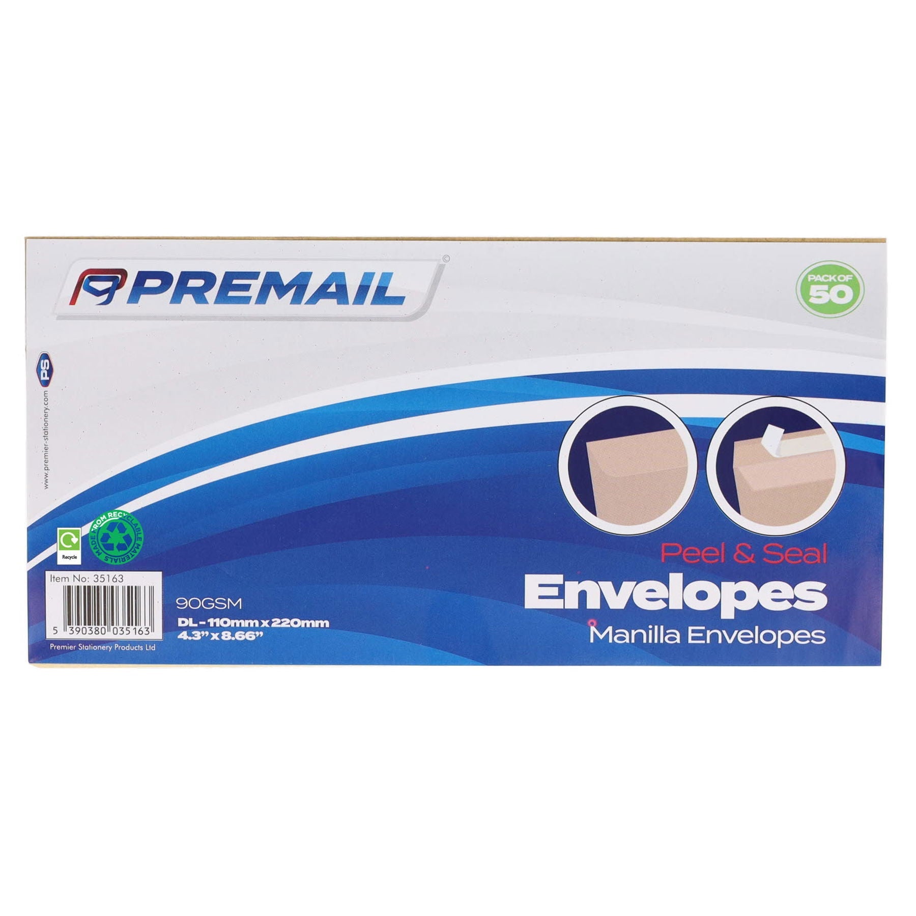 Premail Peel & Seal Dl Envelopes Pack Of 50 - Manilla - ABC School Supplies