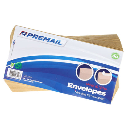 Premail Peel & Seal Dl Envelopes Pack Of 50 - Manilla - ABC School Supplies