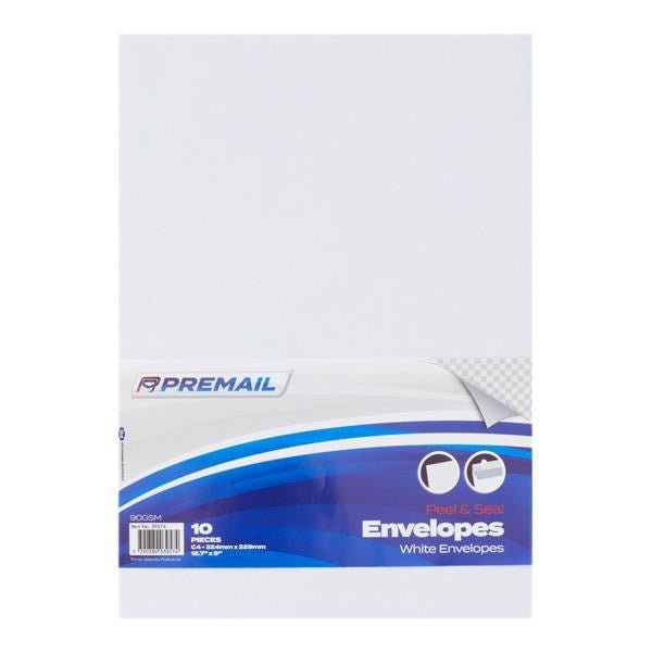 Premail Pkt.10 C4 Peel & Seal Envelopes - White - ABC School Supplies