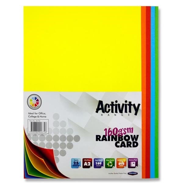 Premier A2 160grm Activity Card Rainbow Assorted Colours (Pack of 25 Sheets) - ABC School Supplies