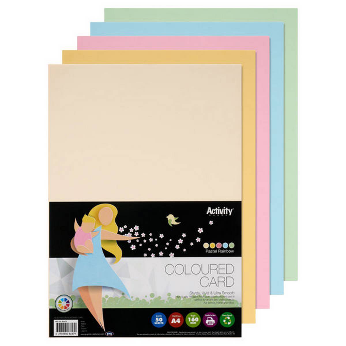 Premier A4 160G Activity Card Pastel Assorted Colours (Pack Of 50 Sheets) - ABC School Supplies